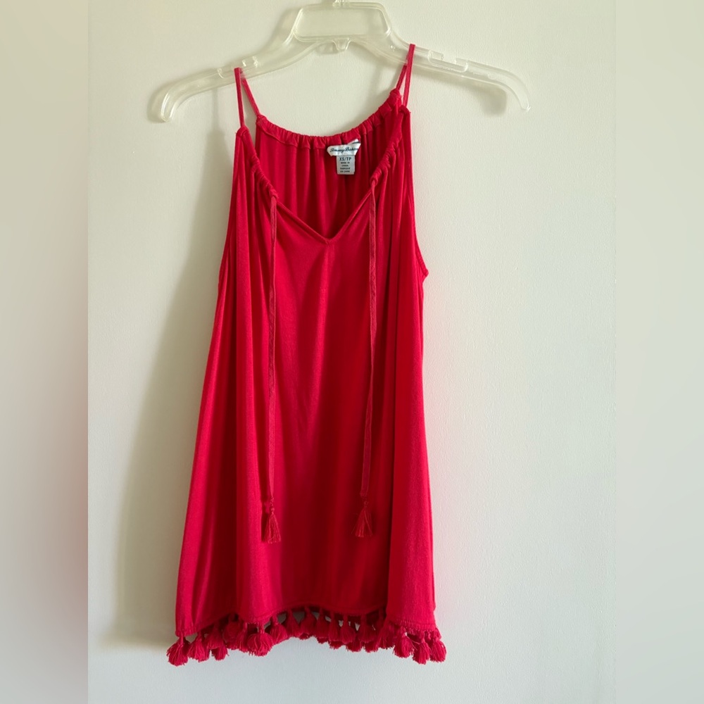 Tommy Bahama Red Sleeveless Tie Front Halter top with tassels